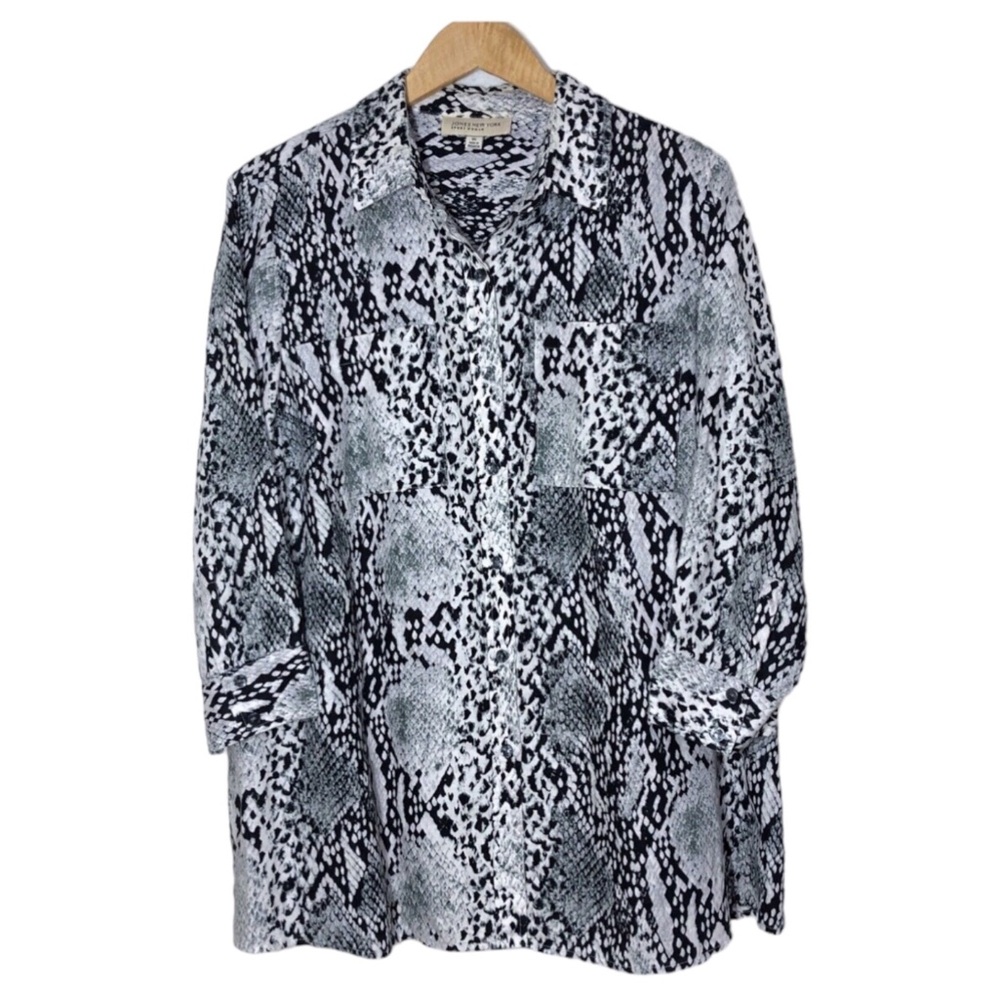 Jones New York Sport Woman Linen Button Down Snake Print Shirt Fall Casual